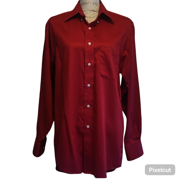 Izod deep red button down shirt. - Picture 6 of 8